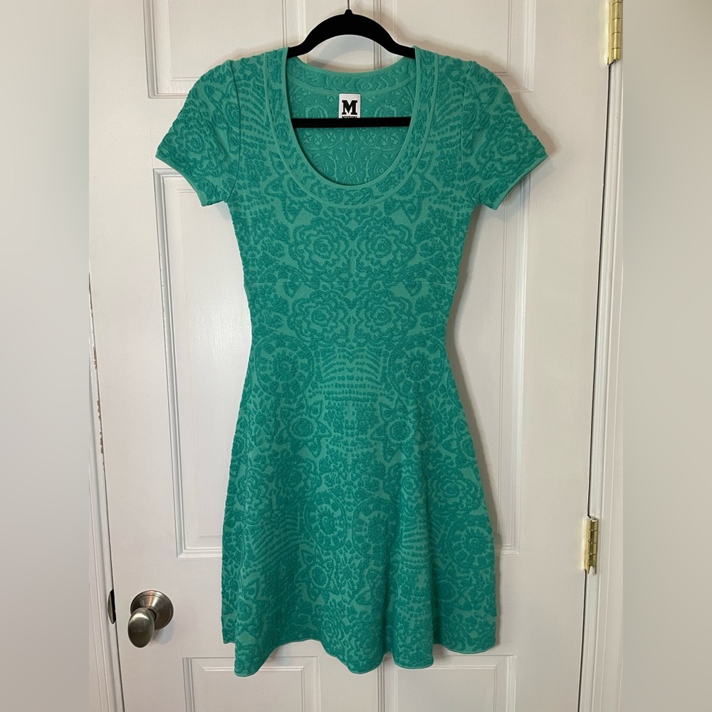 Missoni Teal Green Floral Textured Short Sleeve Dress XS Size 36
